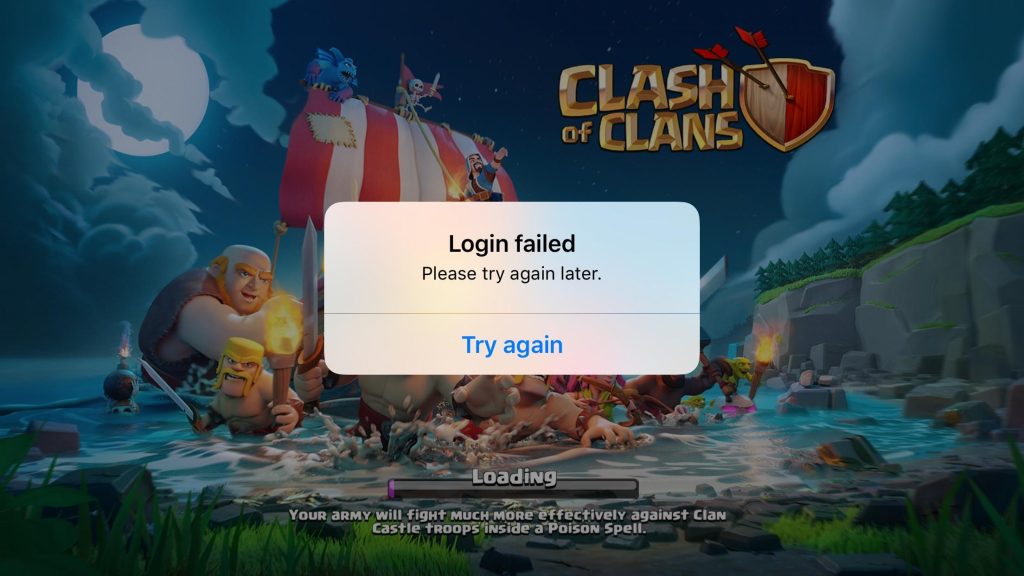 clash of clans login failed
